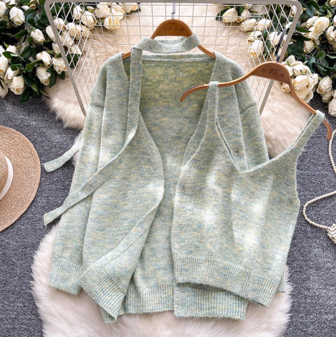 Soft Loose-fit Cardigan & Vest 2Pcs