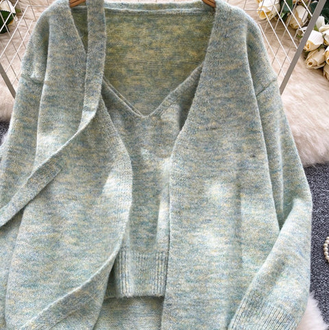 Soft Loose-fit Cardigan & Vest 2Pcs