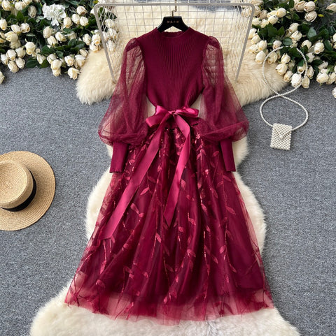 Fairy Embroidery Puffy Mesh Dress