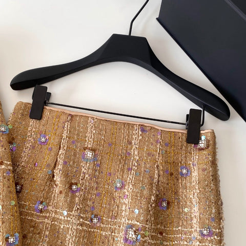 Beaded Furry Cardigan & Skirt 2Pcs