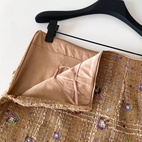 Beaded Furry Cardigan & Skirt 2Pcs