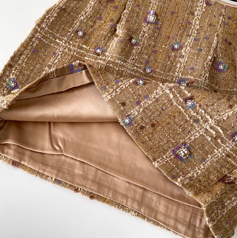 Beaded Furry Cardigan & Skirt 2Pcs