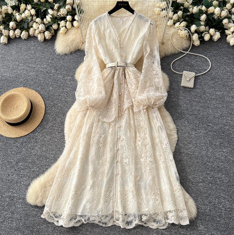 French Style Patchwork Mesh Dress