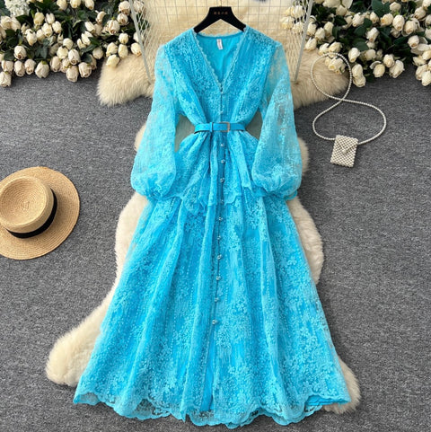 French Style Patchwork Mesh Dress