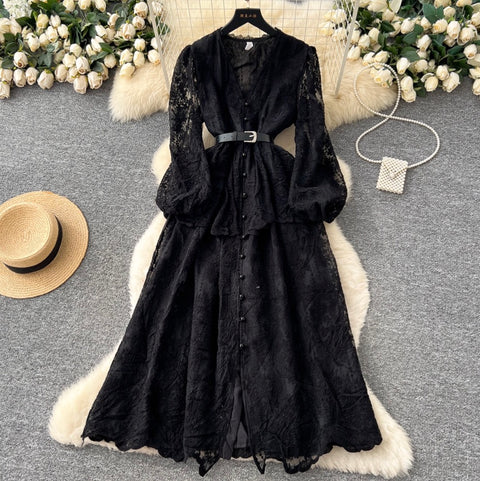 French Style Patchwork Mesh Dress