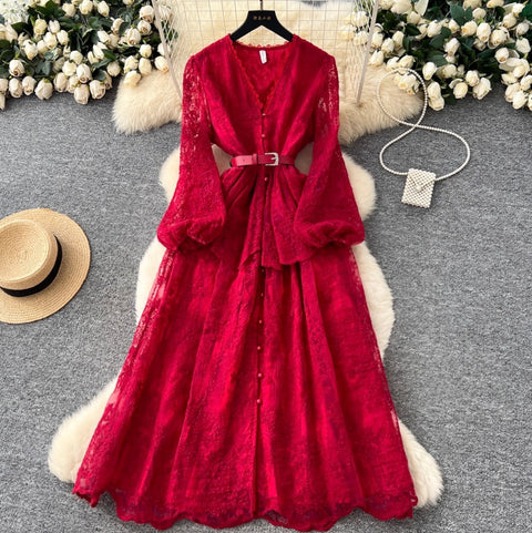 French Style Patchwork Mesh Dress