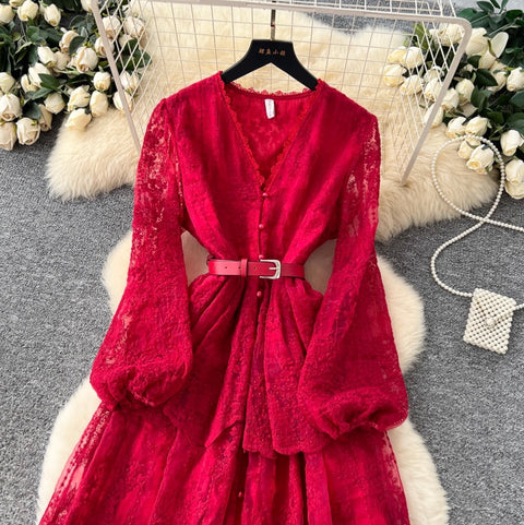 French Style Patchwork Mesh Dress