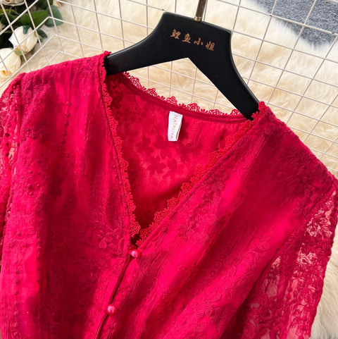 French Style Patchwork Mesh Dress