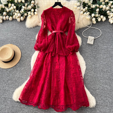 French Style Patchwork Mesh Dress