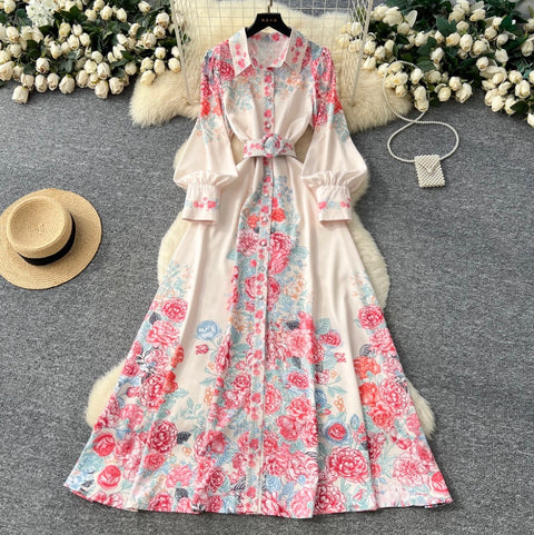 Courtly Floral Print Shirt Dress