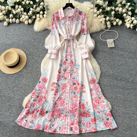 Courtly Floral Print Shirt Dress