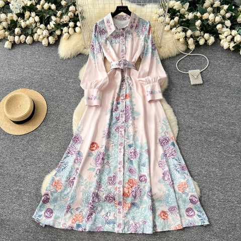 Courtly Floral Print Shirt Dress