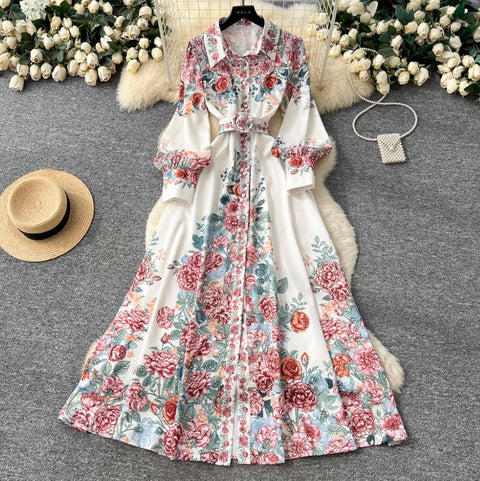 Courtly Floral Print Shirt Dress