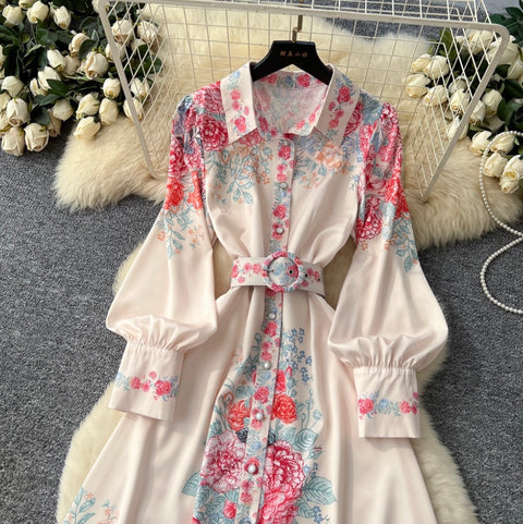 Courtly Floral Print Shirt Dress