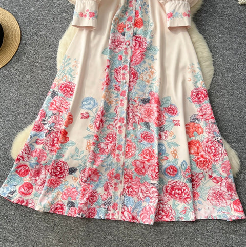 Courtly Floral Print Shirt Dress