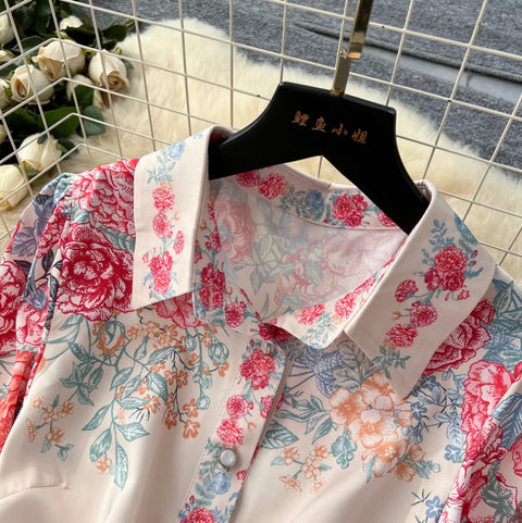 Courtly Floral Print Shirt Dress