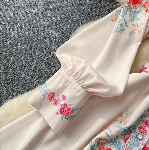 Courtly Floral Print Shirt Dress