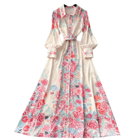 Courtly Floral Print Shirt Dress