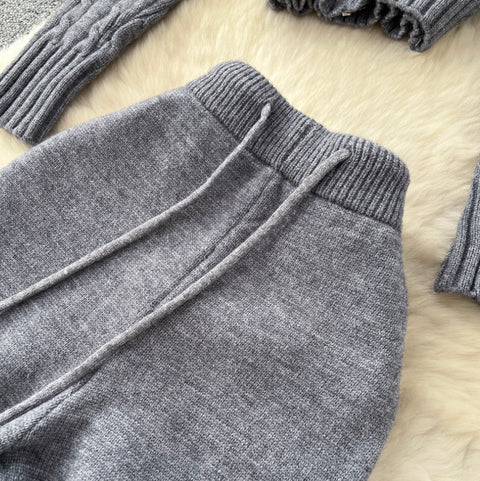 Furry Hooded Cardigan & Trousers Thermal 2Pcs