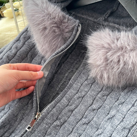 Furry Hooded Cardigan & Trousers Thermal 2Pcs