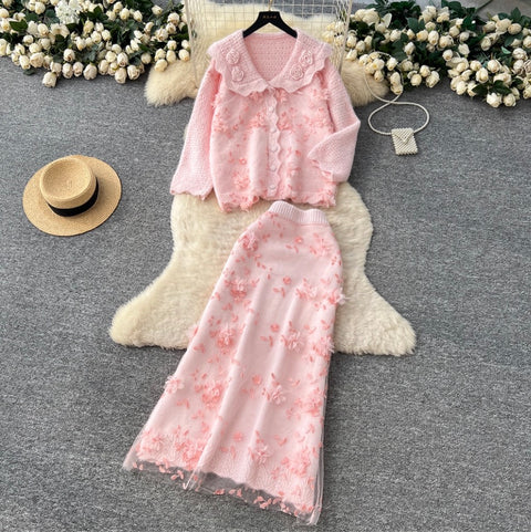 Sweetie Embroidered Cardigan & Skirt 2Pcs