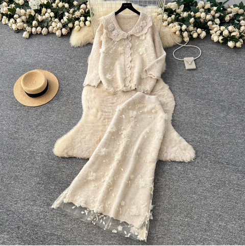 Sweetie Embroidered Cardigan & Skirt 2Pcs