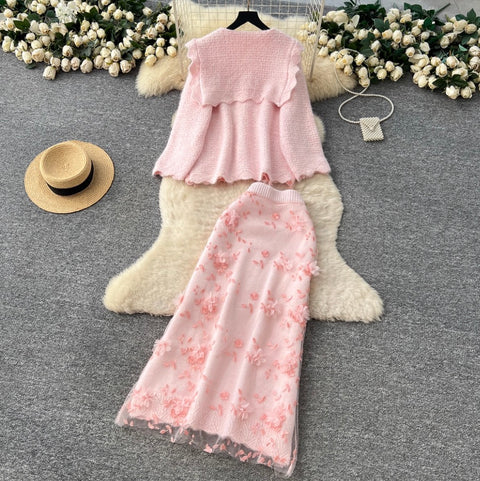 Sweetie Embroidered Cardigan & Skirt 2Pcs