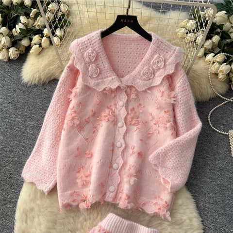 Sweetie Embroidered Cardigan & Skirt 2Pcs