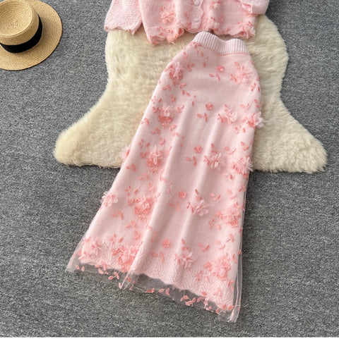Sweetie Embroidered Cardigan & Skirt 2Pcs