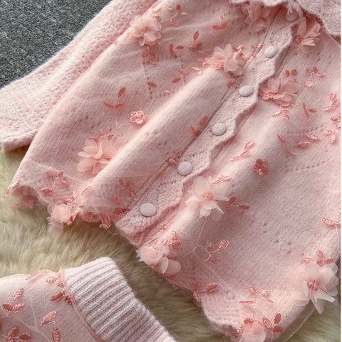 Sweetie Embroidered Cardigan & Skirt 2Pcs