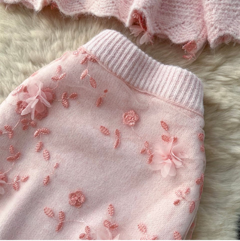 Sweetie Embroidered Cardigan & Skirt 2Pcs