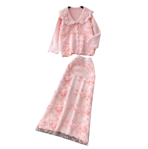 Sweetie Embroidered Cardigan & Skirt 2Pcs