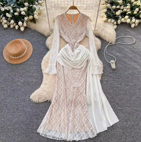 Elegant Embroidery Lace Fishtail Dress