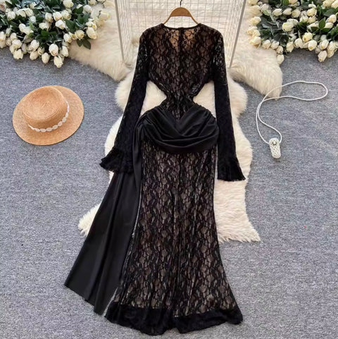 Elegant Embroidery Lace Fishtail Dress