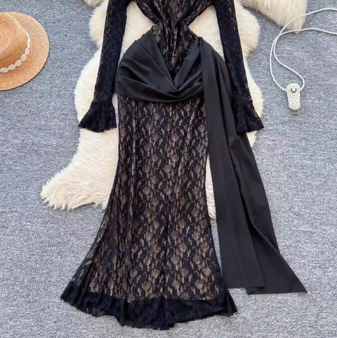 Elegant Embroidery Lace Fishtail Dress