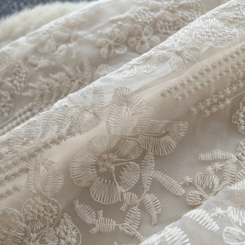 Apricot Embroidery Mesh Shirt & Skirt 2Pcs