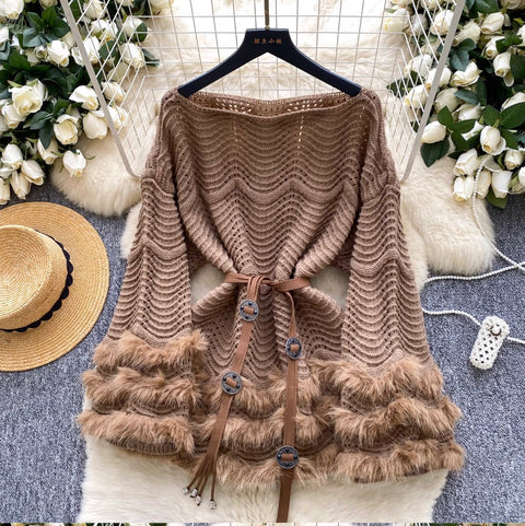 Furry Patchwork Loose-fit Knitwear