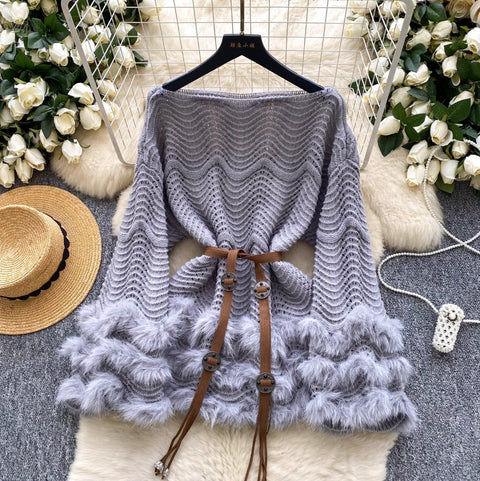 Furry Patchwork Loose-fit Knitwear