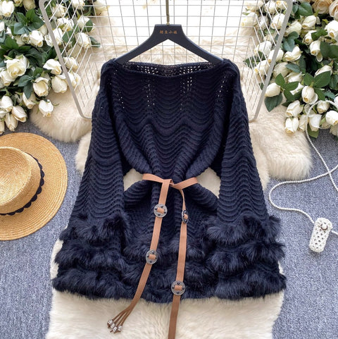 Furry Patchwork Loose-fit Knitwear