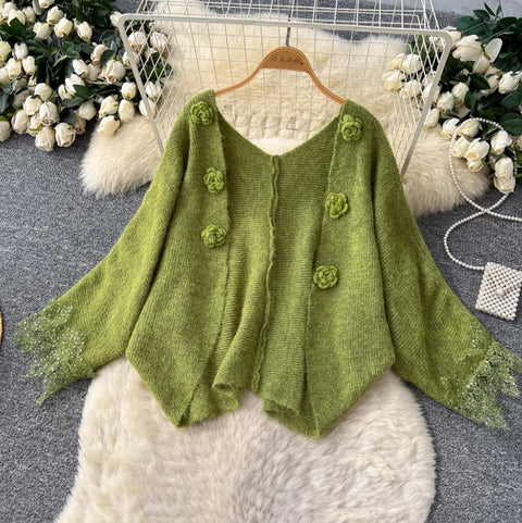 Lace Patchwork Dress & Cardigan 2Pcs