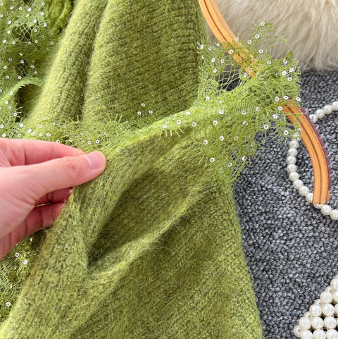 Lace Patchwork Dress & Cardigan 2Pcs