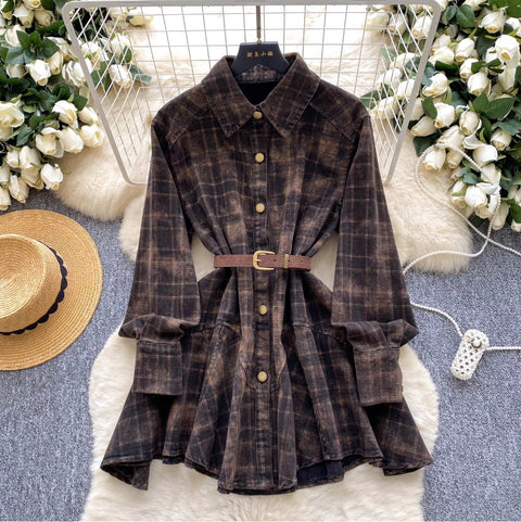 POLO Collar Plaid Shirt Dress