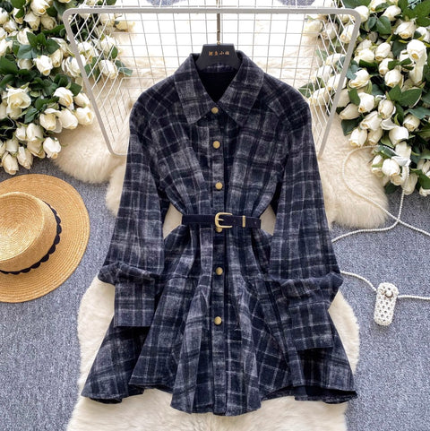POLO Collar Plaid Shirt Dress