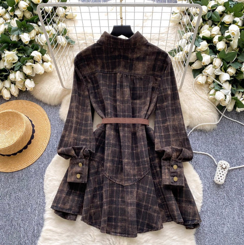 POLO Collar Plaid Shirt Dress