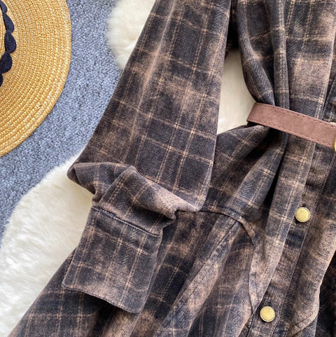 POLO Collar Plaid Shirt Dress