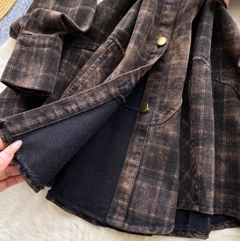 POLO Collar Plaid Shirt Dress