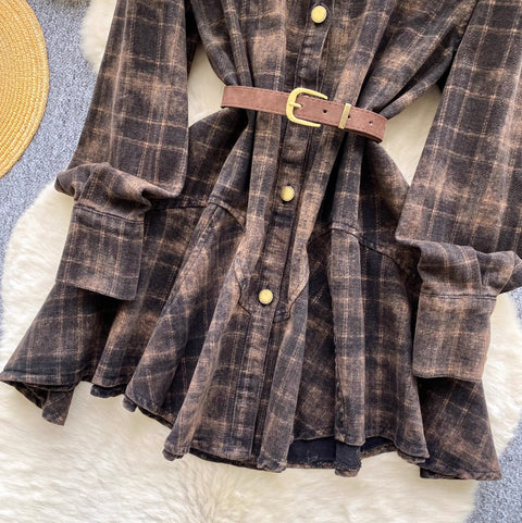 POLO Collar Plaid Shirt Dress