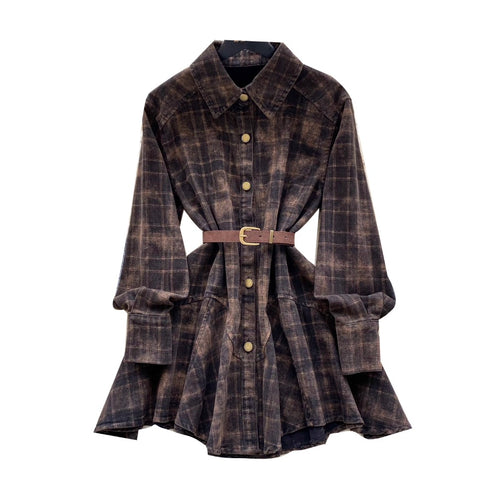 POLO Collar Plaid Shirt Dress