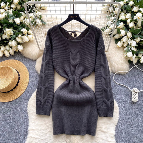 Hip-wrapping Twisted Knit Dress