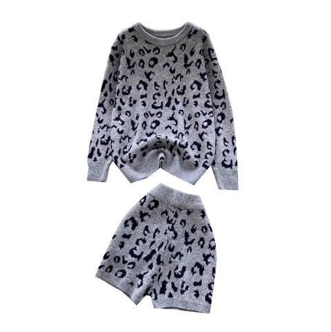 Leopard Print Sweater & Shorts 2Pcs